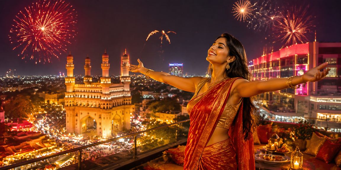 Rummy players enjoying games in Hyderabad with Charminar backdrop