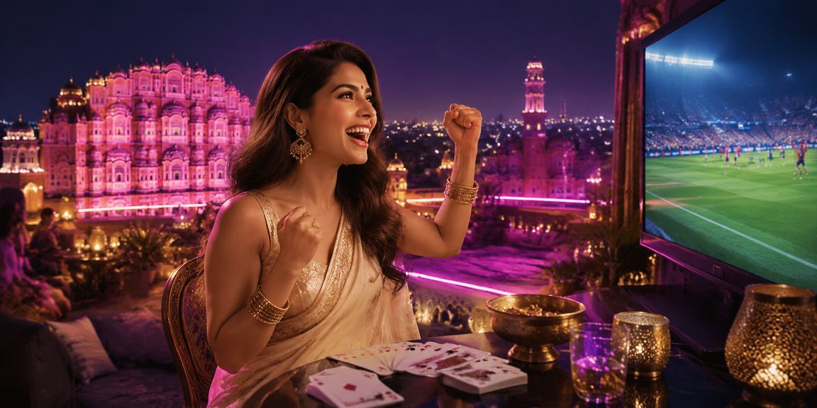 Woman playing Teen Patti on mobile in Jaipur market